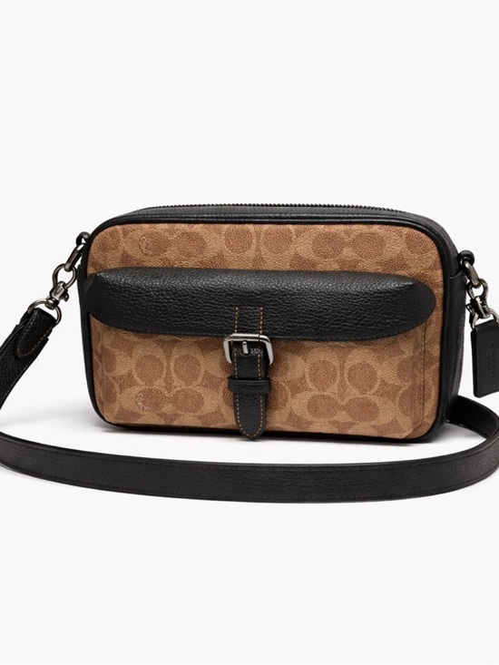 Coach Other - Coach Signature Canvas Brown Black Leather Trim Crossbody Bag